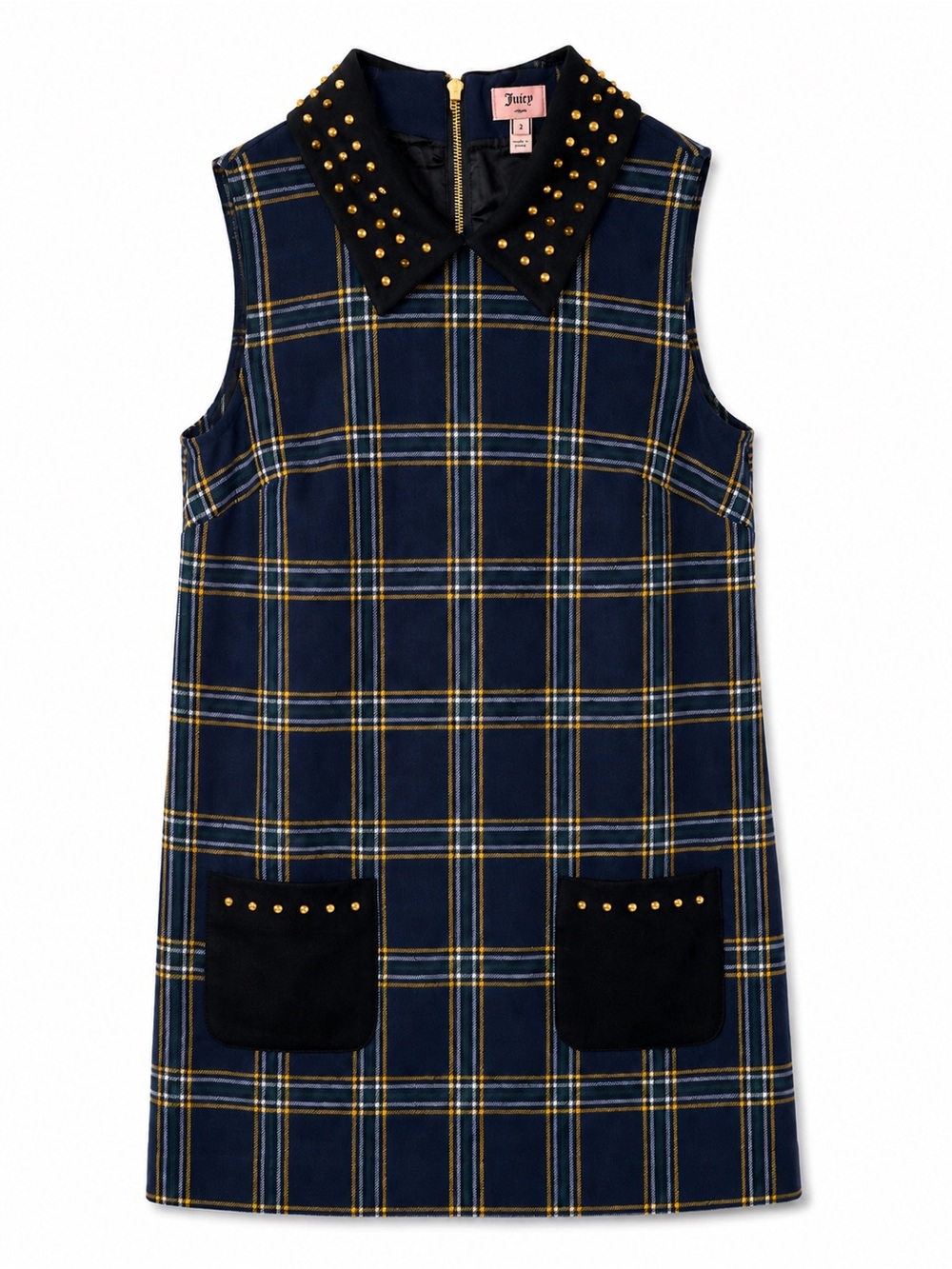 Juicy Couture Plaid Studded Collar Shift Dress Preppy Mod Academia Size 2